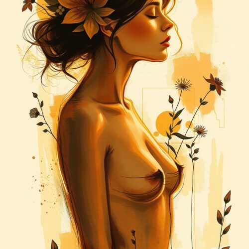 Golden Reverie – Sensual Feminine Art Poster with Autumn Floral Accents picture