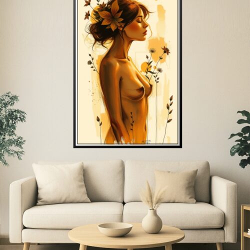 Golden Reverie – Sensual Feminine Art Poster with Autumn Floral Accents picture