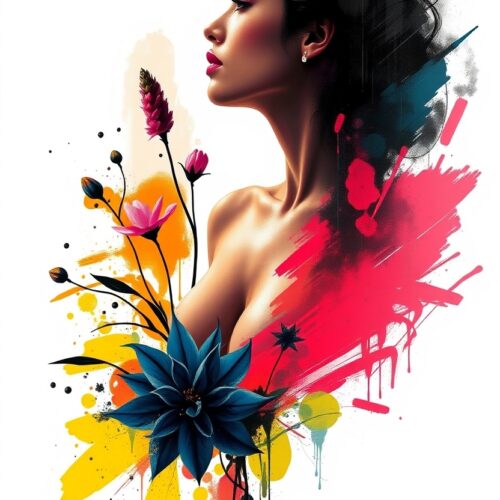 Floral Inked Passion – Bold Feminine Graffiti Art Poster picture
