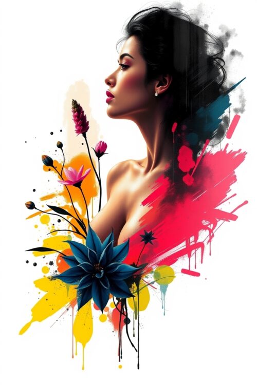 Floral Inked Passion – Bold Feminine Graffiti Art Poster picture