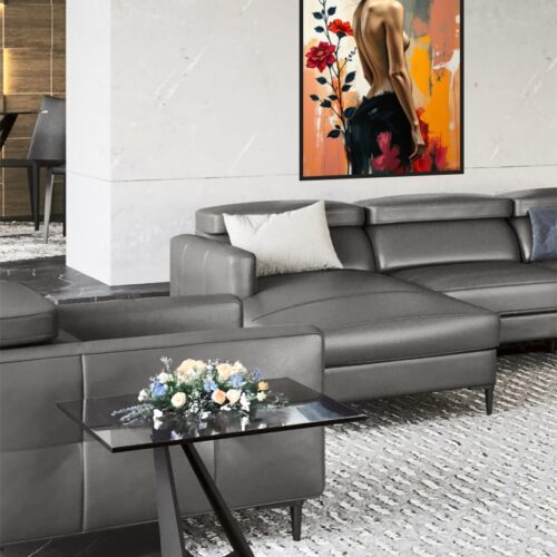Crimson Silence – Elegant Back Nude Female Art Poster with Floral Accents picture