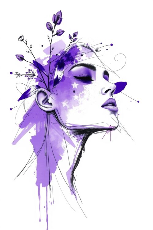 Violet Reverie – Abstract Purple Woman Portrait Art Poster picture