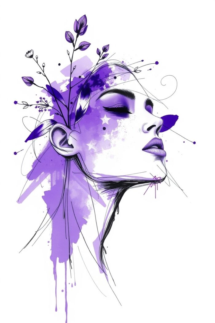 Violet Reverie – Abstract Purple Woman Portrait Art Poster picture