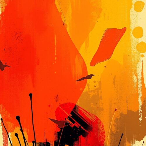 Fiery Flight – Abstract Bird Silhouette Nature Art Poster picture