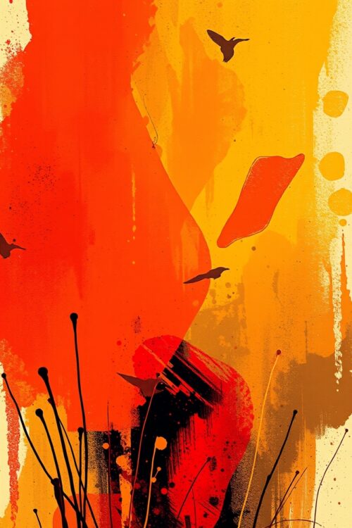 Fiery Flight – Abstract Bird Silhouette Nature Art Poster picture