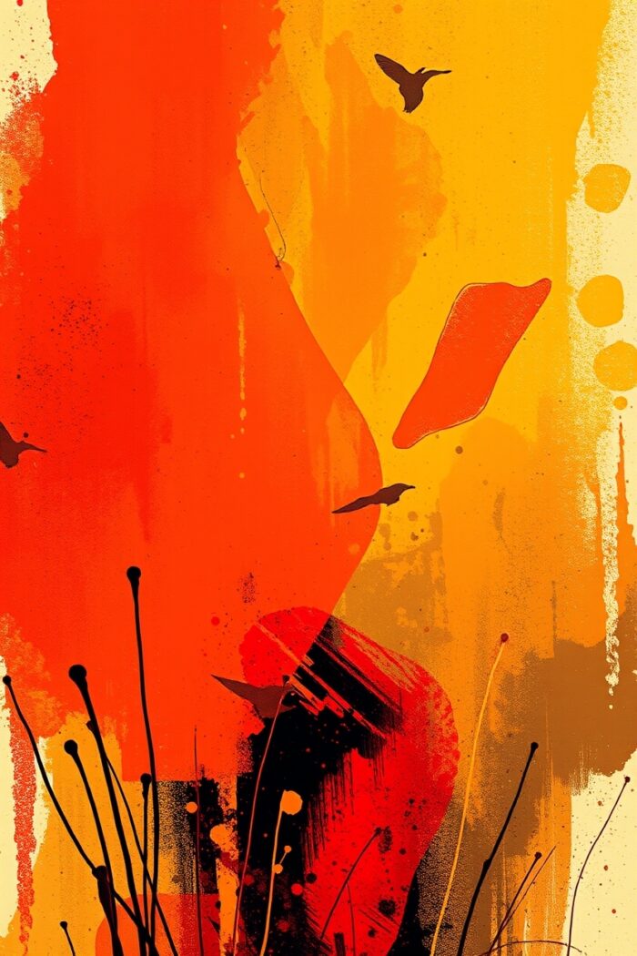 Fiery Flight – Abstract Bird Silhouette Nature Art Poster picture
