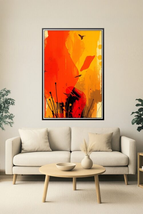 Fiery Flight – Abstract Bird Silhouette Nature Art Poster picture