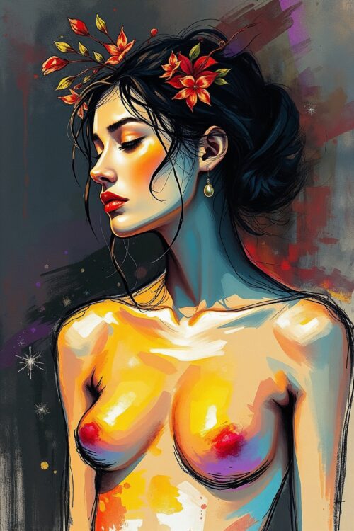 Floral Radiance – Bold Expressionism Nude Art Poster picture