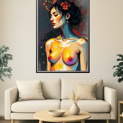 Floral Radiance – Bold Expressionism Nude Art Poster picture
