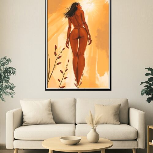 Sunlit Ascent – Sensual Nude Art Poster with Warm Botanical Glow picture