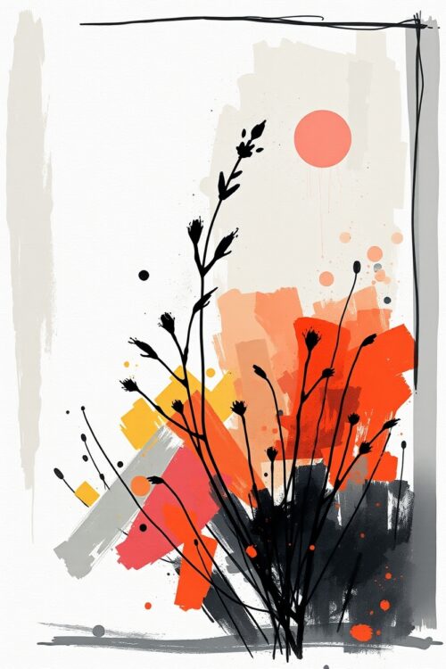 Abstract Botanical Sunrise Poster – Modern Minimalist Wall Art picture