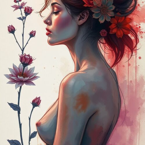 Floral Reverie – Sensual Artistic Nude Poster with Feminine Grace picture