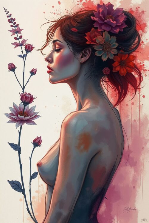 Floral Reverie – Sensual Artistic Nude Poster with Feminine Grace picture