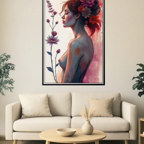 Floral Reverie – Sensual Artistic Nude Poster with Feminine Grace picture