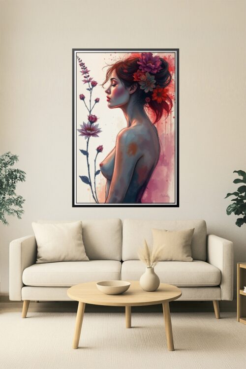 Floral Reverie – Sensual Artistic Nude Poster with Feminine Grace picture