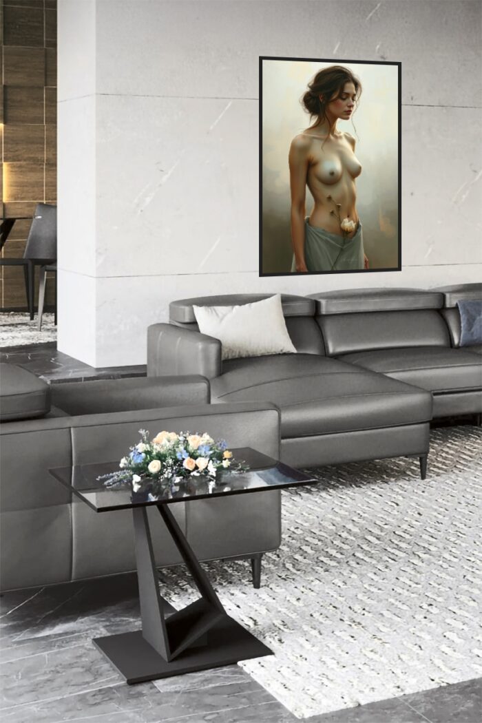 Ethereal Nude Portrait with Flower – Feminine Fine Art Poster picture