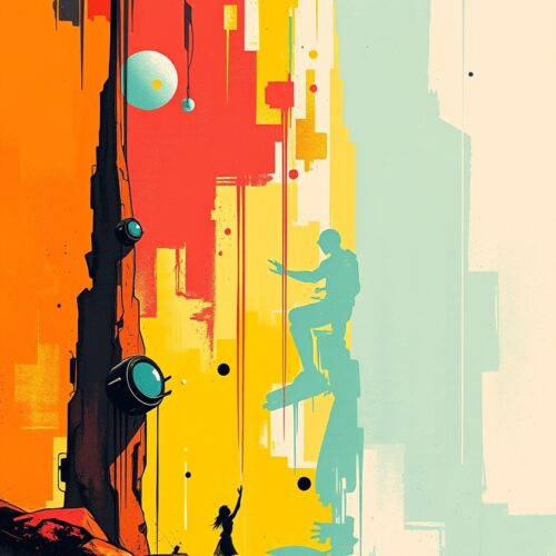 Stellar Ascent – Retro Sci-Fi Adventure Abstract Art Poster picture