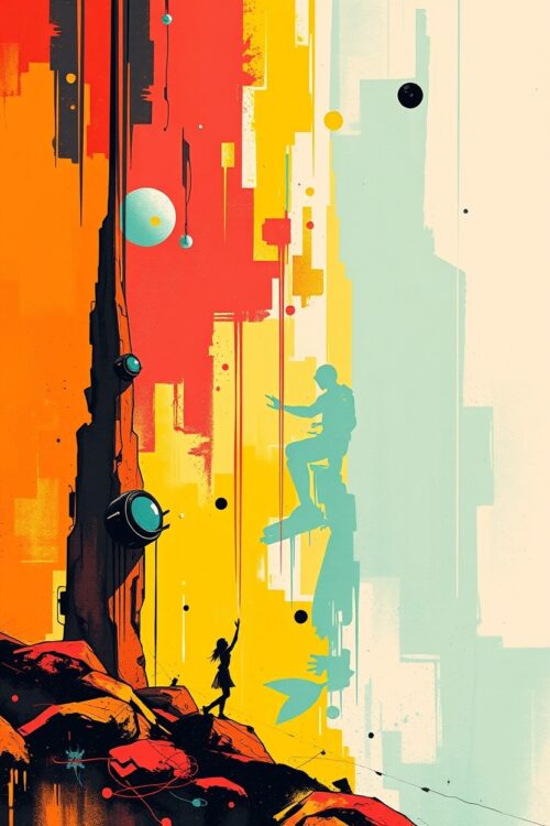 Stellar Ascent – Retro Sci-Fi Adventure Abstract Art Poster picture