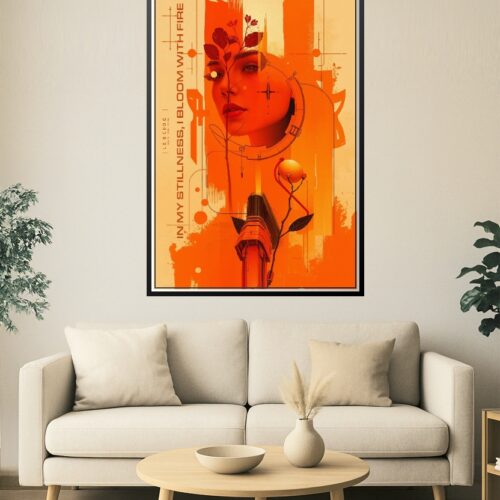 In My Stillness, I Bloom with Fire – Futuristic Botanical Art Poster picture