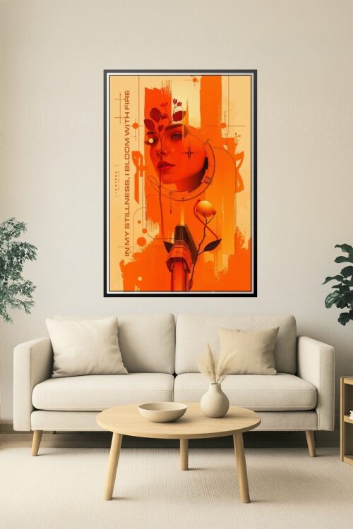 In My Stillness, I Bloom with Fire – Futuristic Botanical Art Poster picture