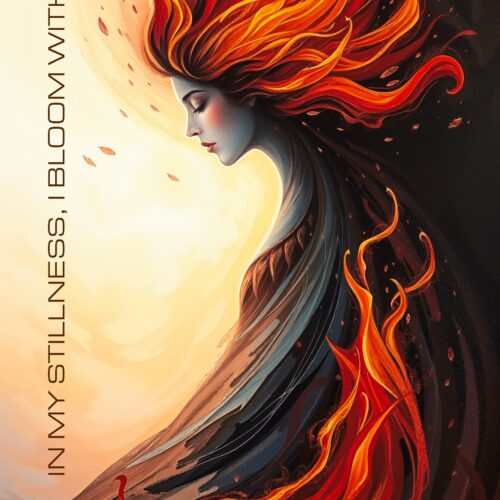 Fiery Serenity – Feminine Flame Meditation Art Poster with Empowering Quote picture