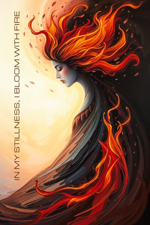 Fiery Serenity – Feminine Flame Meditation Art Poster with Empowering Quote picture