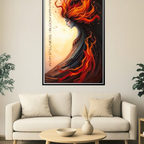 Fiery Serenity – Feminine Flame Meditation Art Poster with Empowering Quote picture