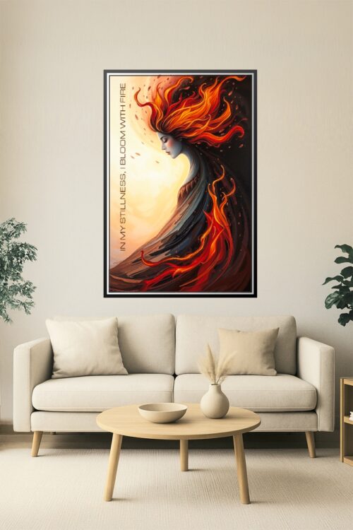 Fiery Serenity – Feminine Flame Meditation Art Poster with Empowering Quote picture