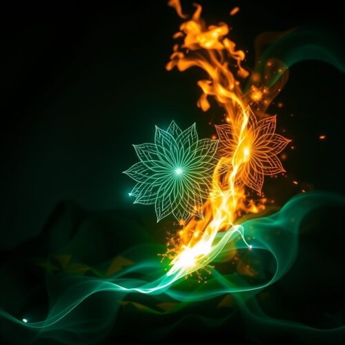 Fire & Water Energy Lotus Art Poster – Abstract Balance Design picture