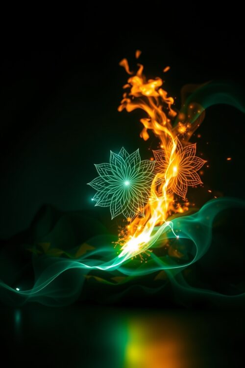 Fire & Water Energy Lotus Art Poster – Abstract Balance Design picture