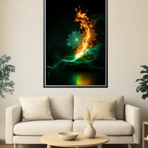 Fire & Water Energy Lotus Art Poster – Abstract Balance Design picture