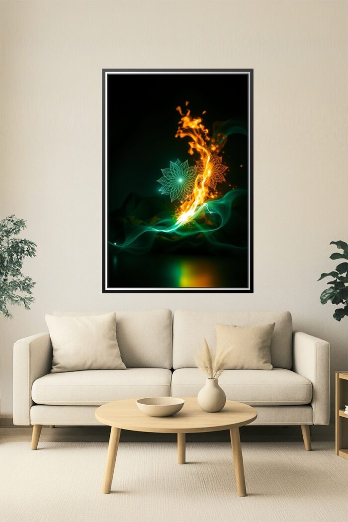Fire & Water Energy Lotus Art Poster – Abstract Balance Design picture