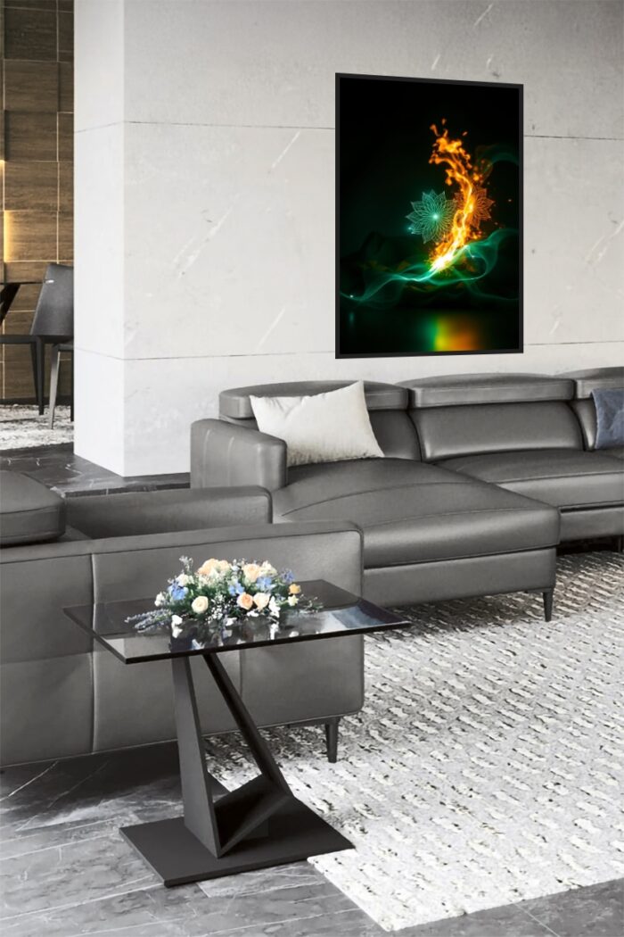 Fire & Water Energy Lotus Art Poster – Abstract Balance Design picture