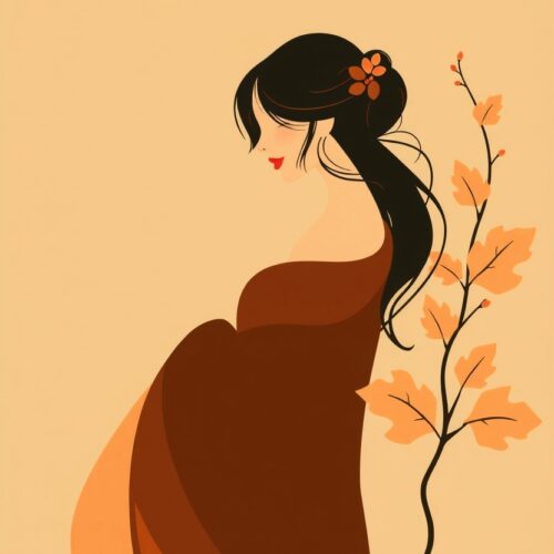 Serene Autumn Maternity Art Print – Elegant Expecting Mother Illustration picture