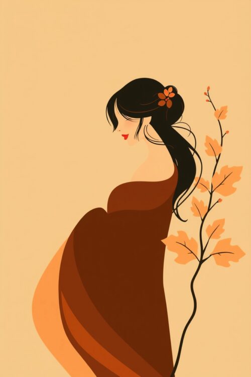 Serene Autumn Maternity Art Print – Elegant Expecting Mother Illustration picture