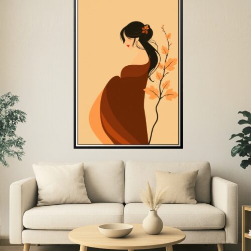 Serene Autumn Maternity Art Print – Elegant Expecting Mother Illustration picture