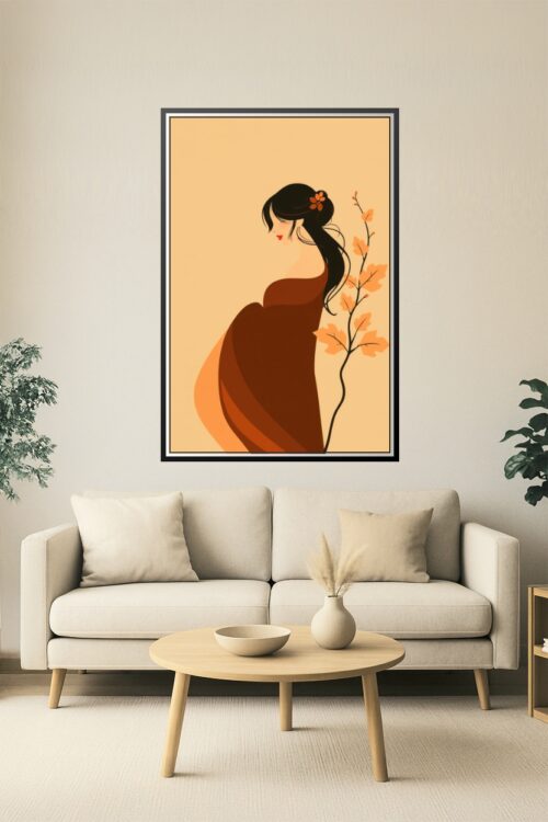 Serene Autumn Maternity Art Print – Elegant Expecting Mother Illustration picture