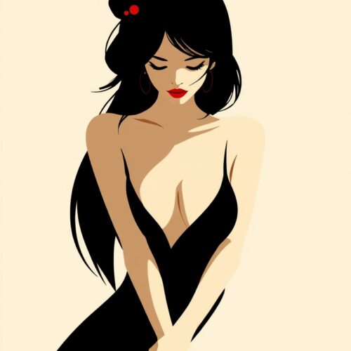 Sensual Elegance Art Print – Woman in Black Dress Minimalist Poster picture