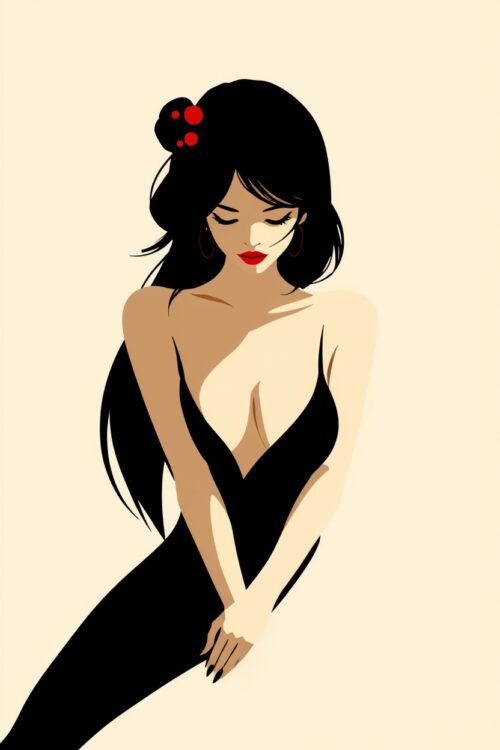 Sensual Elegance Art Print – Woman in Black Dress Minimalist Poster picture