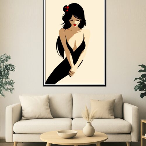 Sensual Elegance Art Print – Woman in Black Dress Minimalist Poster picture