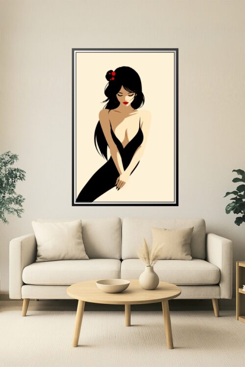 Sensual Elegance Art Print – Woman in Black Dress Minimalist Poster picture