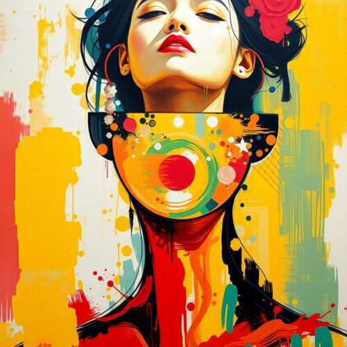 Vibrant Asian Woman Portrait – Abstract Graffiti Pop Art Canvas Print picture