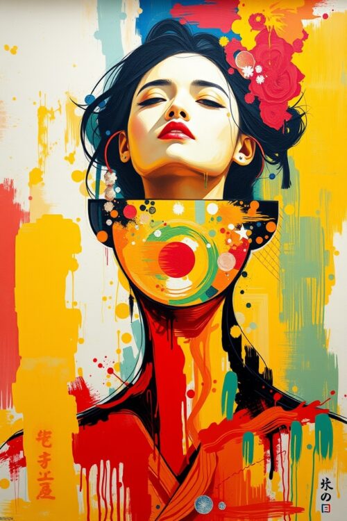 Vibrant Asian Woman Portrait – Abstract Graffiti Pop Art Canvas Print picture