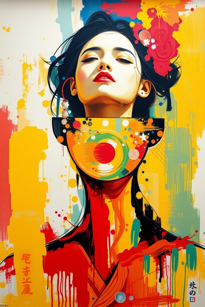 Vibrant Asian Woman Portrait – Abstract Graffiti Pop Art Canvas Print picture
