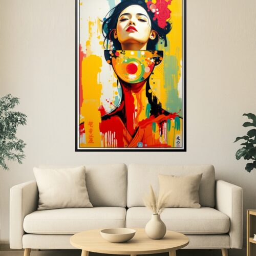 Vibrant Asian Woman Portrait – Abstract Graffiti Pop Art Canvas Print picture