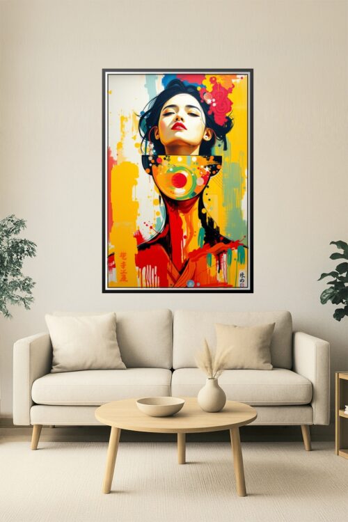 Vibrant Asian Woman Portrait – Abstract Graffiti Pop Art Canvas Print picture