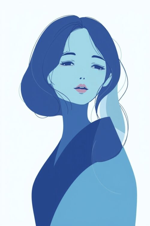 Serene Blue Beauty – Minimalist Japanese-Inspired Art Poster picture
