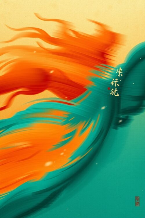 Phoenix Flow – Abstract Asian-Inspired Firebird Art Poster picture