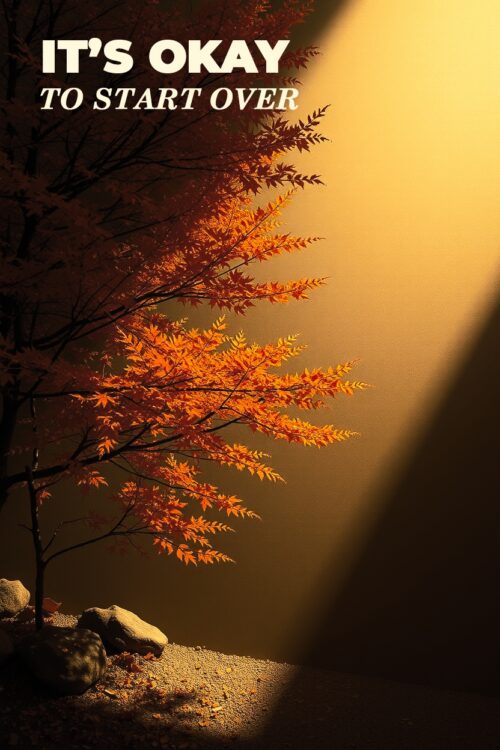 Motivational Tree Art Poster – 'It’s Okay to Start Over' Zen Nature Scene picture