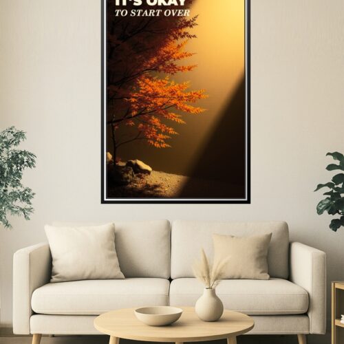 Motivational Tree Art Poster – 'It’s Okay to Start Over' Zen Nature Scene picture